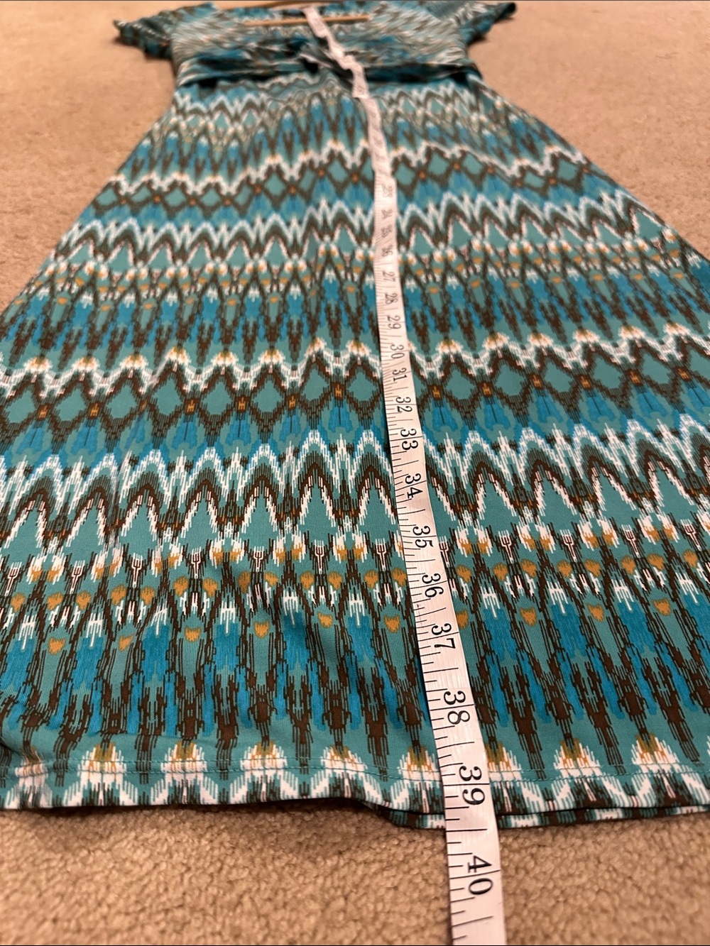 BCBGMaxAzria Teal and White Patterned Twist-Front Midi Dress - Picture 5 of 7